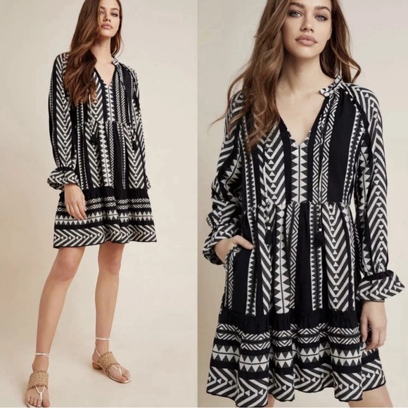 Anthropologie Maeve Black and White Knit Beach Cover Up - Picture 3 of 3